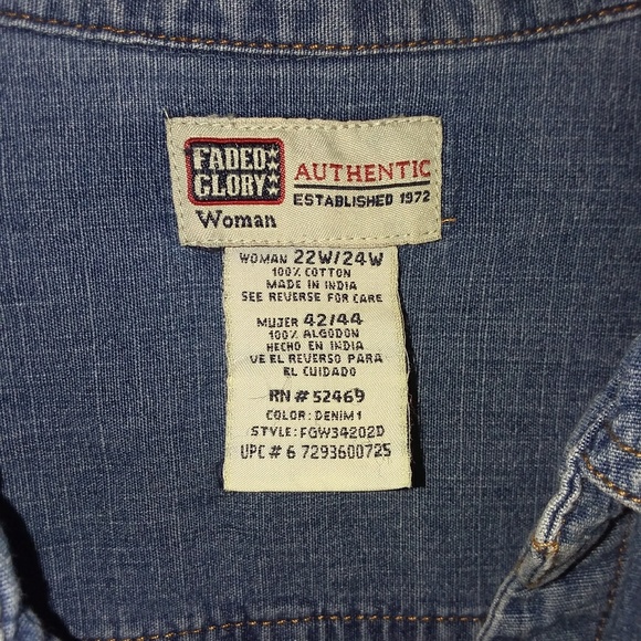 💲5/$25💲Faded Glory Blue Jean Blouse 22W/24W - Picture 7 of 8